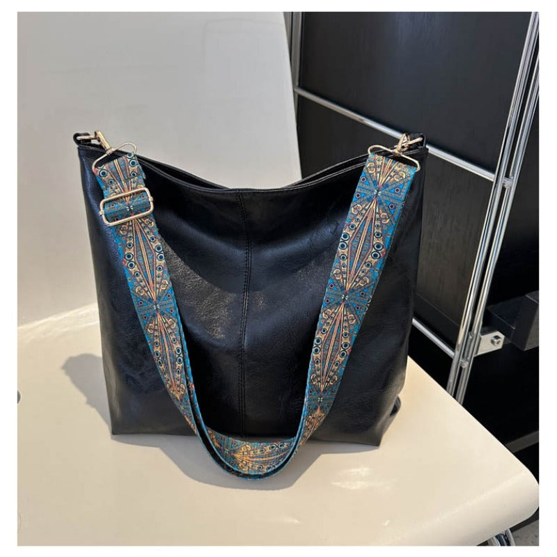 Bolsa Boho Chic Feminina, Grande Capacidade, Alça Larga Vintage