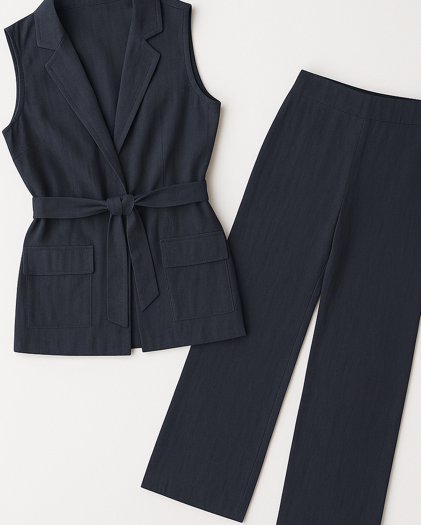 Conjunto “Elegância Serena” – Colete Alfaiataria & Calça Reta | New Fox