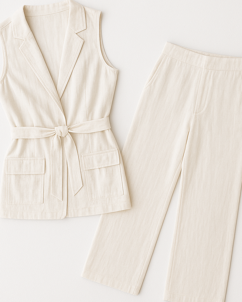 Conjunto “Elegância Serena” – Colete Alfaiataria & Calça Reta | New Fox