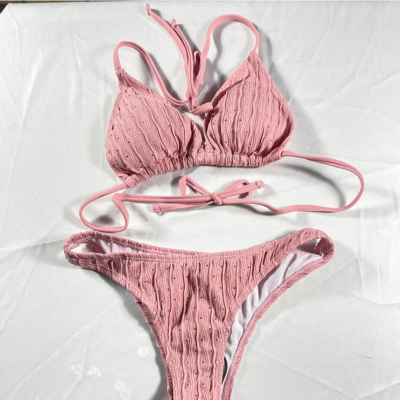 Biquíni com Detalhe Jacquard e Cordinha