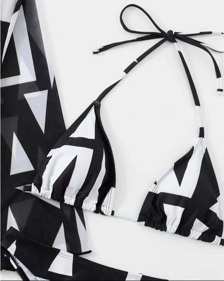 Biquíni de 3 Peças com Impressão Floral Areia Dourada