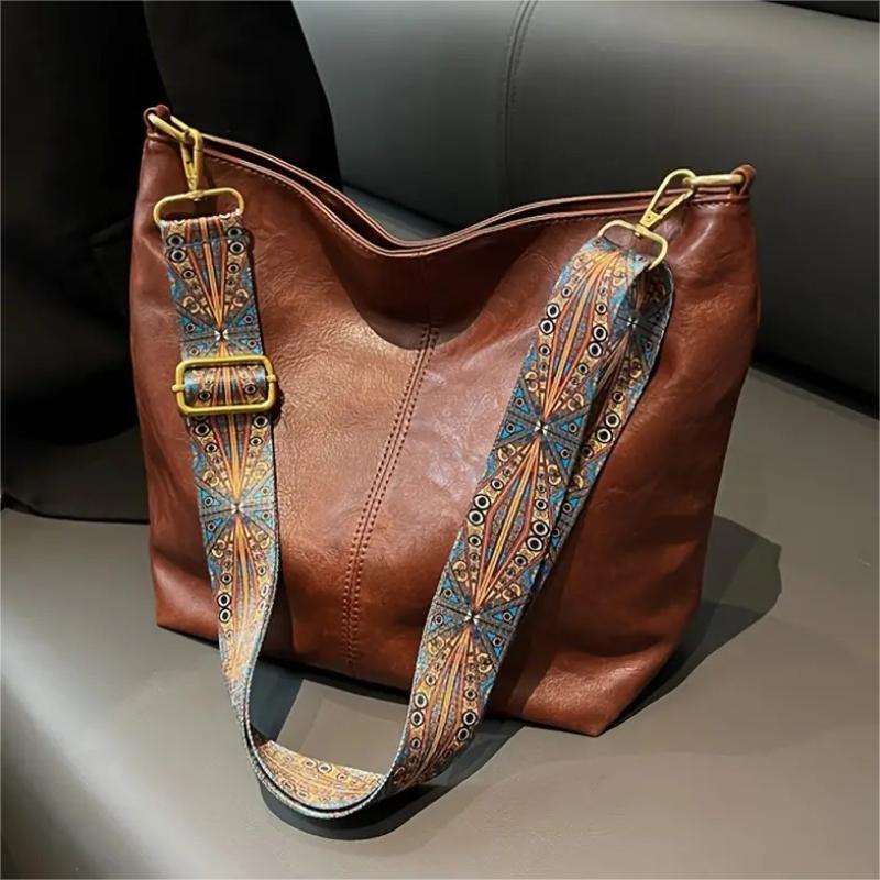 Bolsa Boho Chic Feminina, Grande Capacidade, Alça Larga Vintage