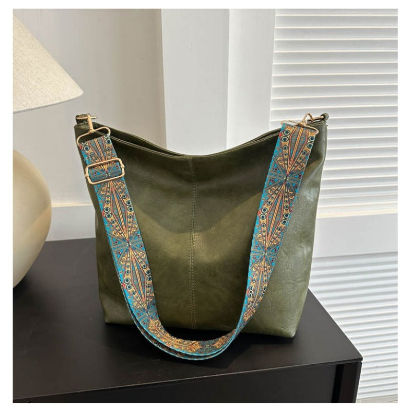 Bolsa Boho Chic Feminina, Grande Capacidade, Alça Larga Vintage
