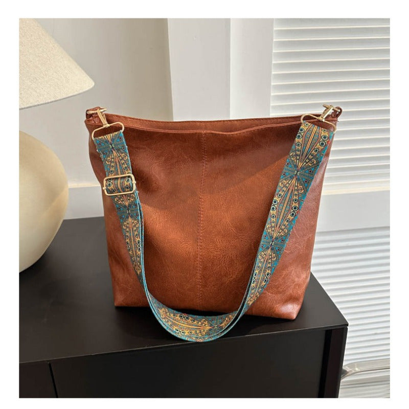 Bolsa Boho Chic Feminina, Grande Capacidade, Alça Larga Vintage