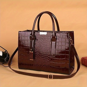 Bolsa Tote Elegante com Estampa Crocodilo, Alça Superior – Luxo Feminina