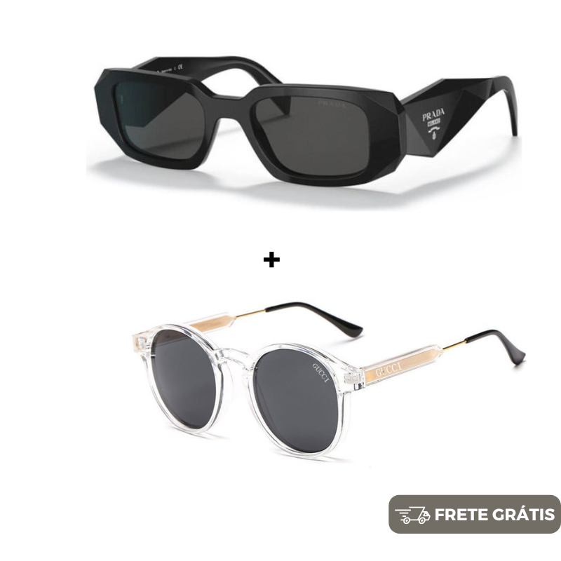 DEZEMBRO BLACK - 2 Óculos Unissex - Gucci | Prada - COMPRE 1 LEVE 2