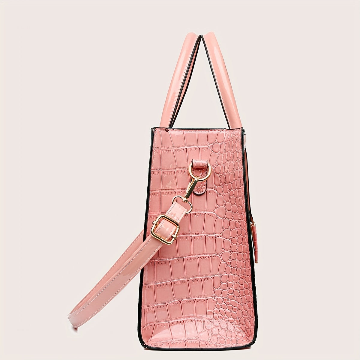 Bolsa Tote Elegante com Estampa Crocodilo, Alça Superior – Luxo Feminina