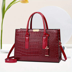 Bolsa Tote Elegante com Estampa Crocodilo, Alça Superior – Luxo Feminina