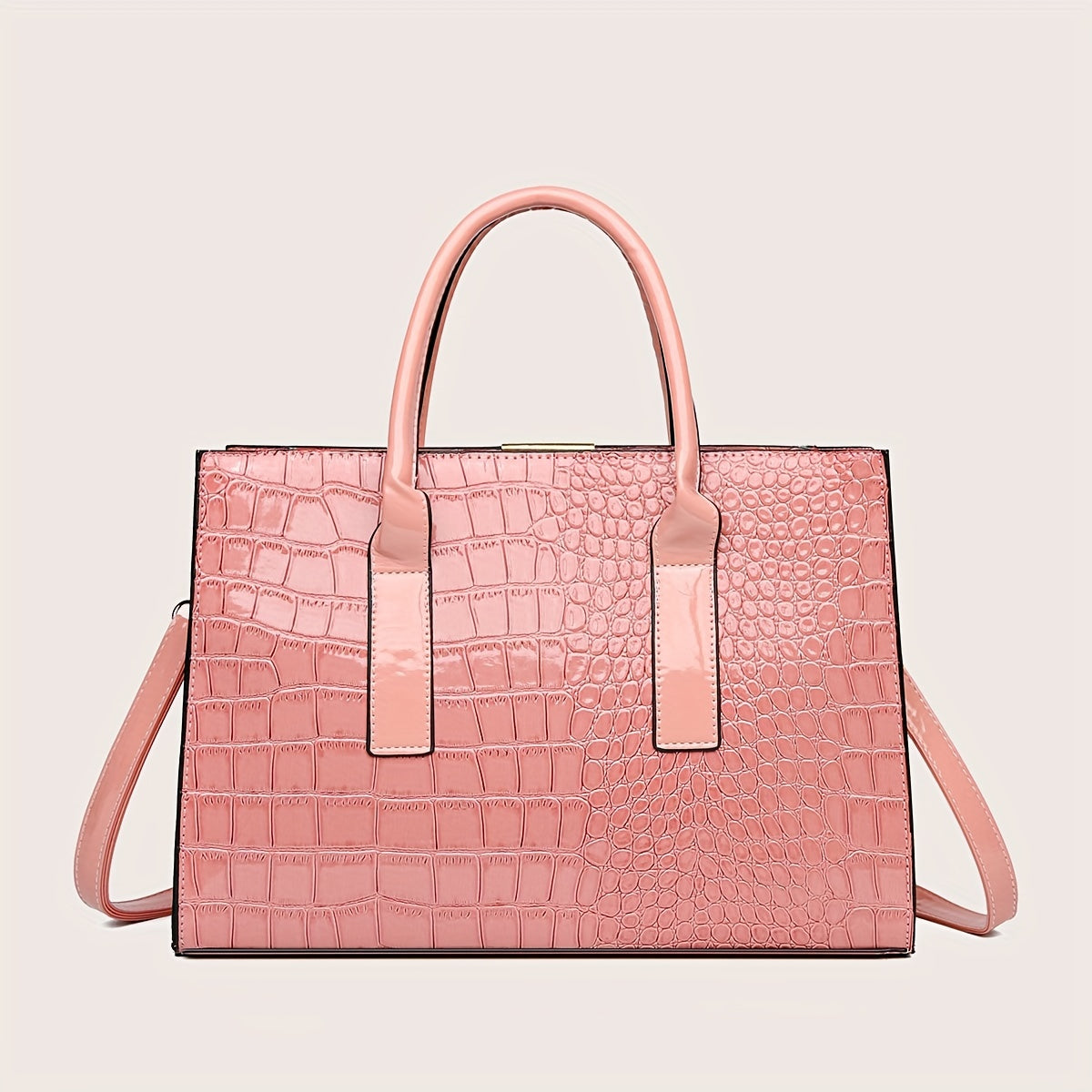 Bolsa Tote Elegante com Estampa Crocodilo, Alça Superior – Luxo Feminina