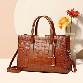 Bolsa Tote Elegante com Estampa Crocodilo, Alça Superior – Luxo Feminina