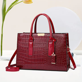 Bolsa Tote Elegante com Estampa Crocodilo, Alça Superior – Luxo Feminina