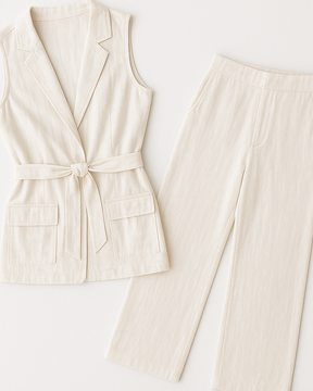 Conjunto “Elegância Serena” – Colete Alfaiataria & Calça Reta | New Fox