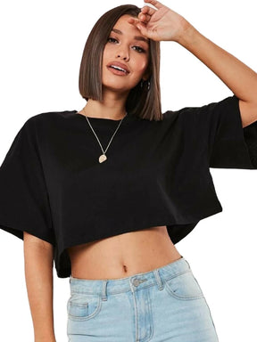 Cropped Feminino de Algodão com Mangas Curtas