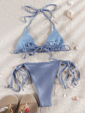 Biquíni Conjunto Triângulo Brilhante com Detalhes em Anéis e Estilo Bandagem