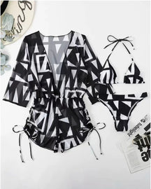 Biquíni de 3 Peças com Impressão Floral Areia Dourada