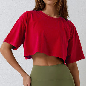 Cropped Feminino de Algodão com Mangas Curtas