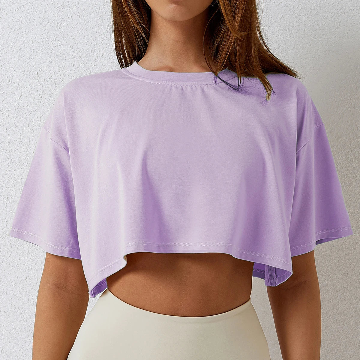 Cropped Feminino de Algodão com Mangas Curtas