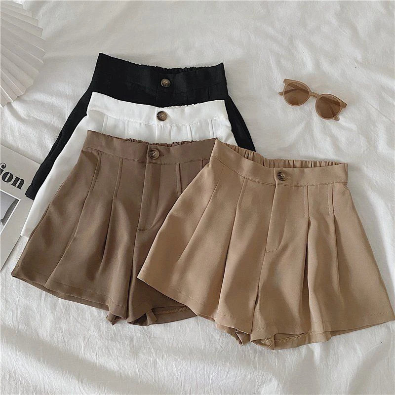 Shorts Estilo Coreano com Cintura Alta e Elástica