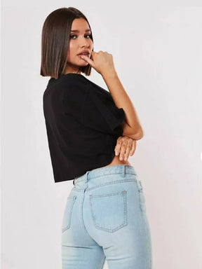 Cropped Feminino de Algodão com Mangas Curtas